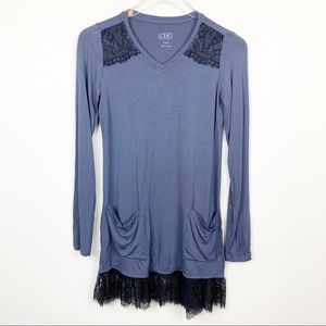 LOGO by Lori Goldstein | Long Lace Trim Tunic Top
